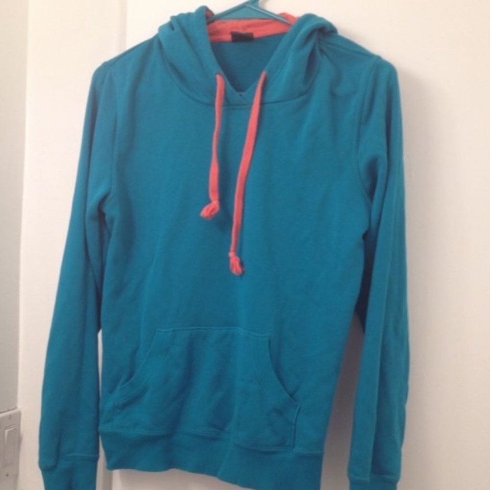 color contrast teal hoodie warm size M